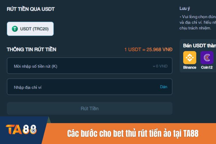 Các bước cho bet thủ rút tiền ảo tại TA88