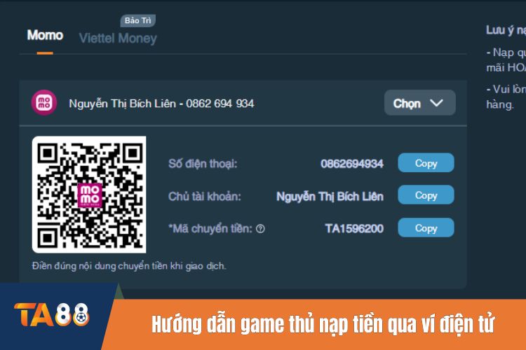 Hướng dẫn game thủ nạp tiền qua ví điện tử